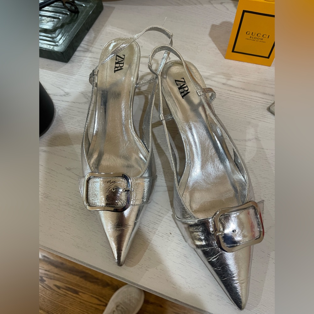 Zara Silver Kitten Heels